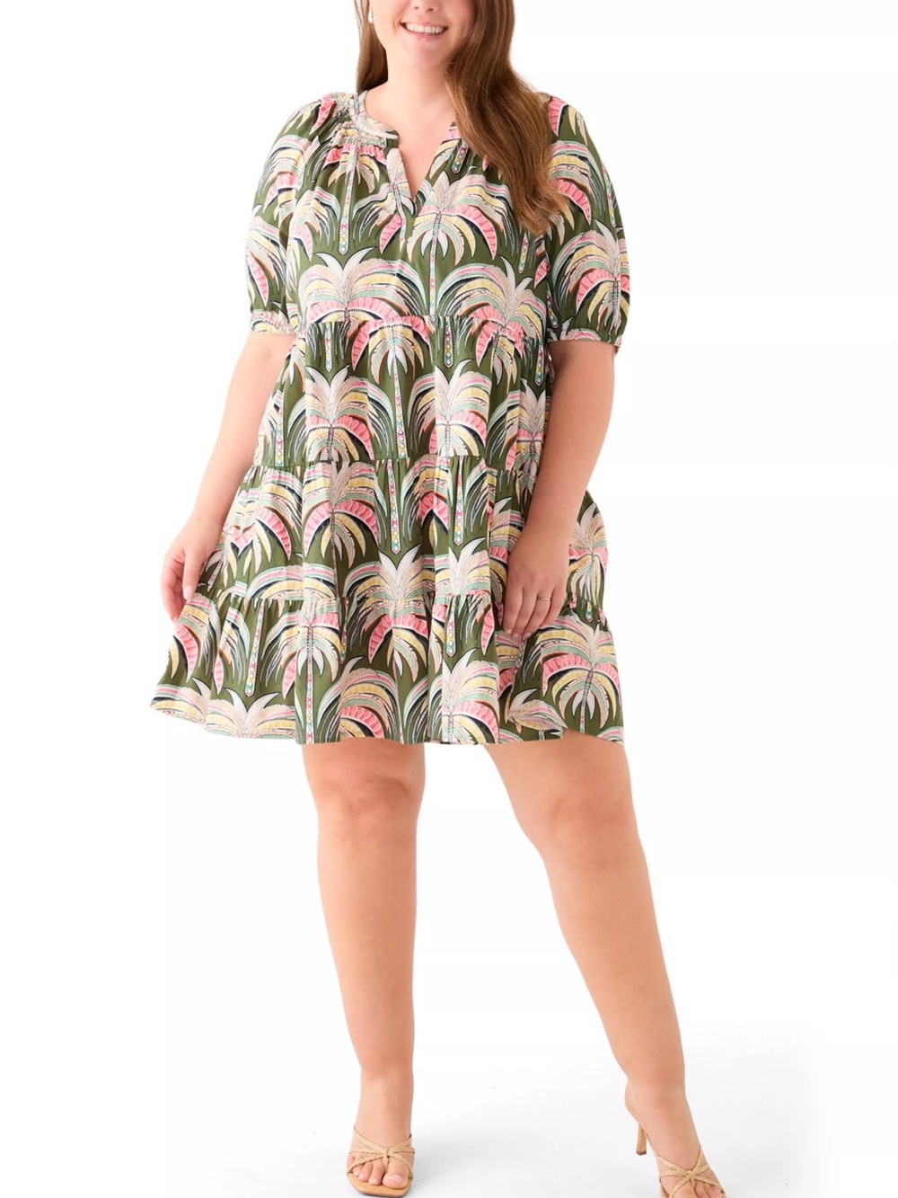 Crown & Ivy Plus Size Printed Poplin Peasant Dress Size 2X